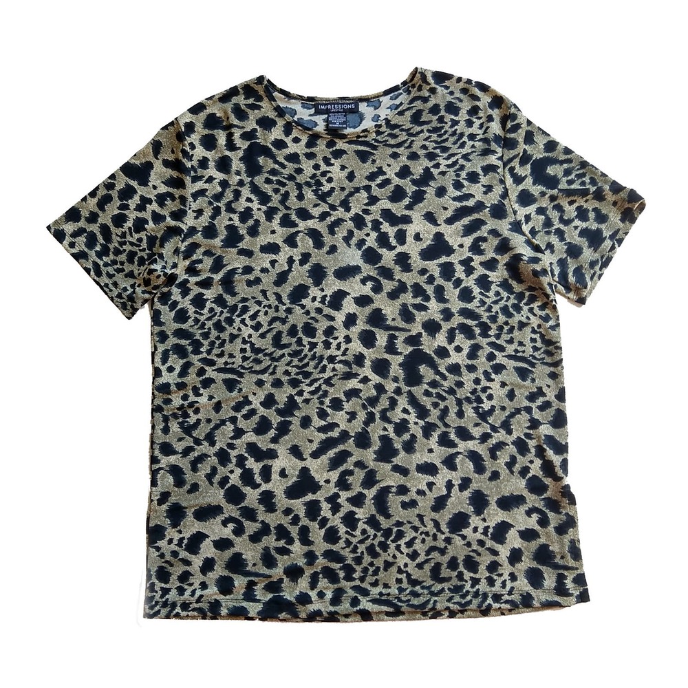 Impressions Animal Print Top Short Sleeves Women's Medium